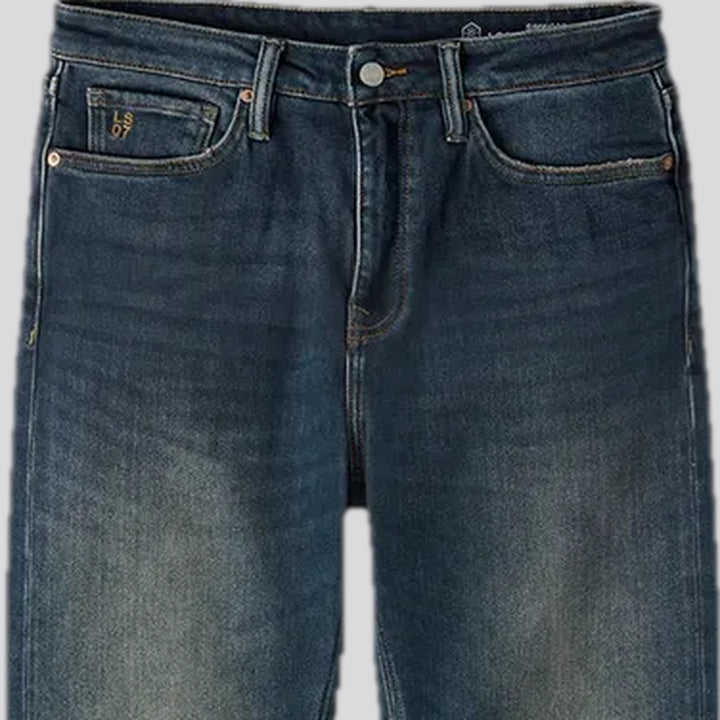 Mid-waist dark sanded men's jeans