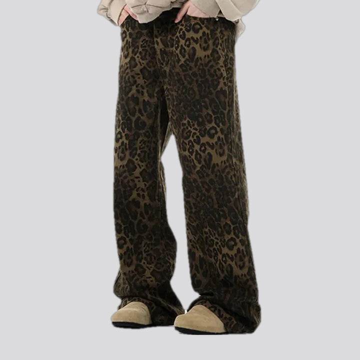 Slouchy animal print mid rise men's jean pants