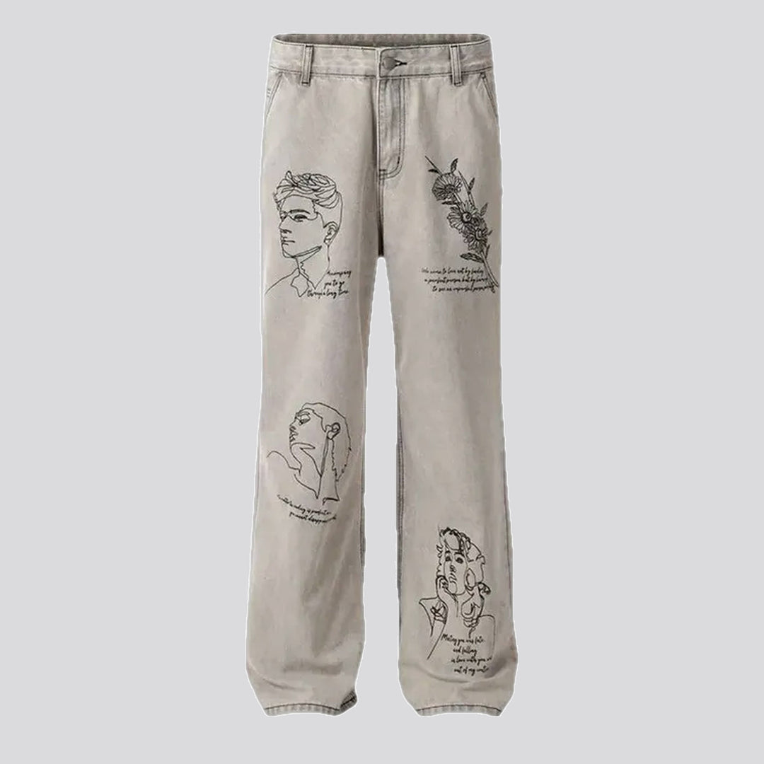 Wide fit floral graphic men's jeans